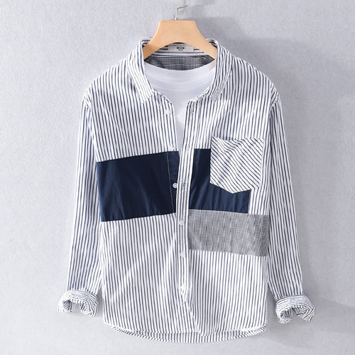 Herren Gestreiftes Overshirt mit Farbblock‑Einsätzen und aufgesetzter Brusttasche Shop Nory