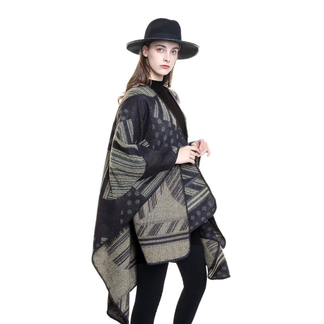 Damen Jacquard‑Ruana mit grafischem Muster und Kettelkante Shop Nory