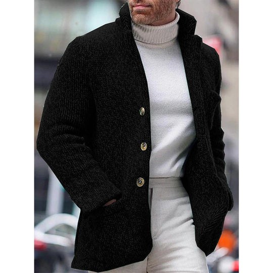 Herren Grobstrick-Cardigan-Jacke mit hohem Stehkragen und aufgesetzten Taschen Shop Nory