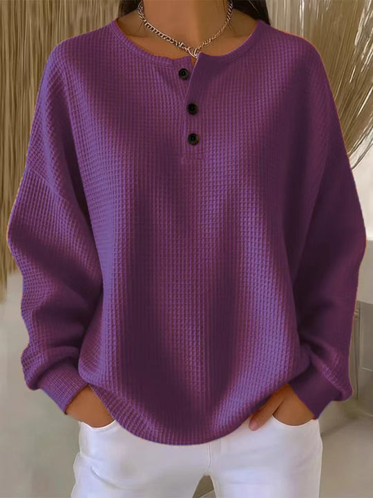 Damen Waffelstrick-Henley-Longsleeve mit Knopfleiste und Oversize-Passform Shop Nory