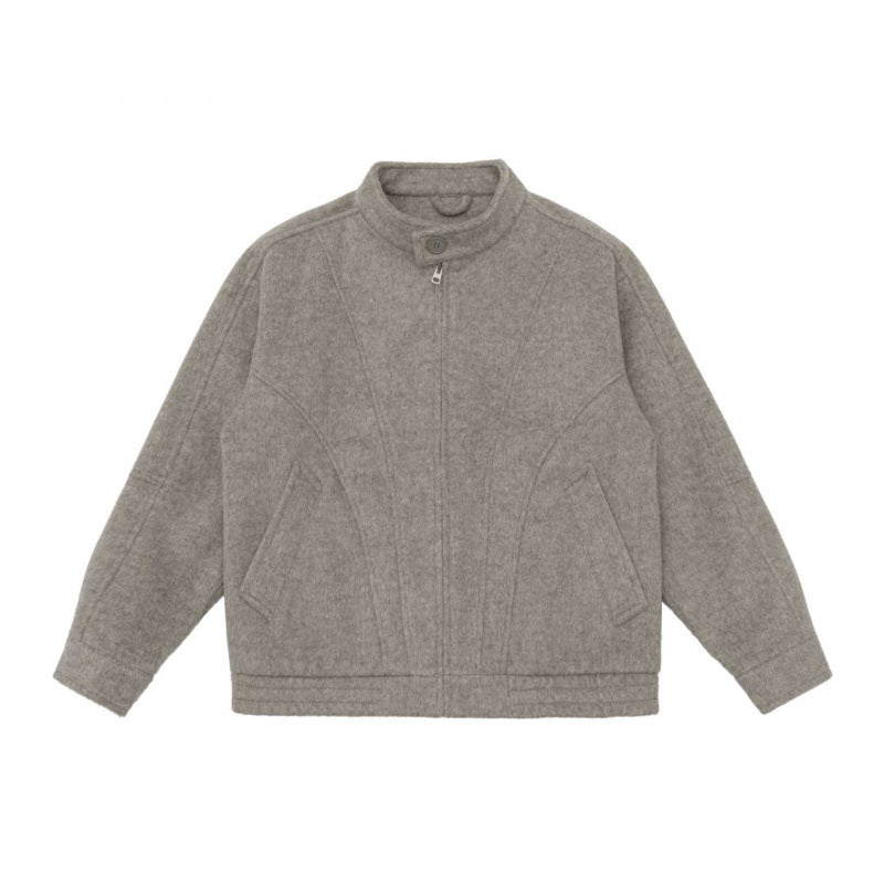 [Unisex] Boxy Wollmix-Zipjacke im Overshirt‑Stil mit kurzem Stehkragen Shop Nory