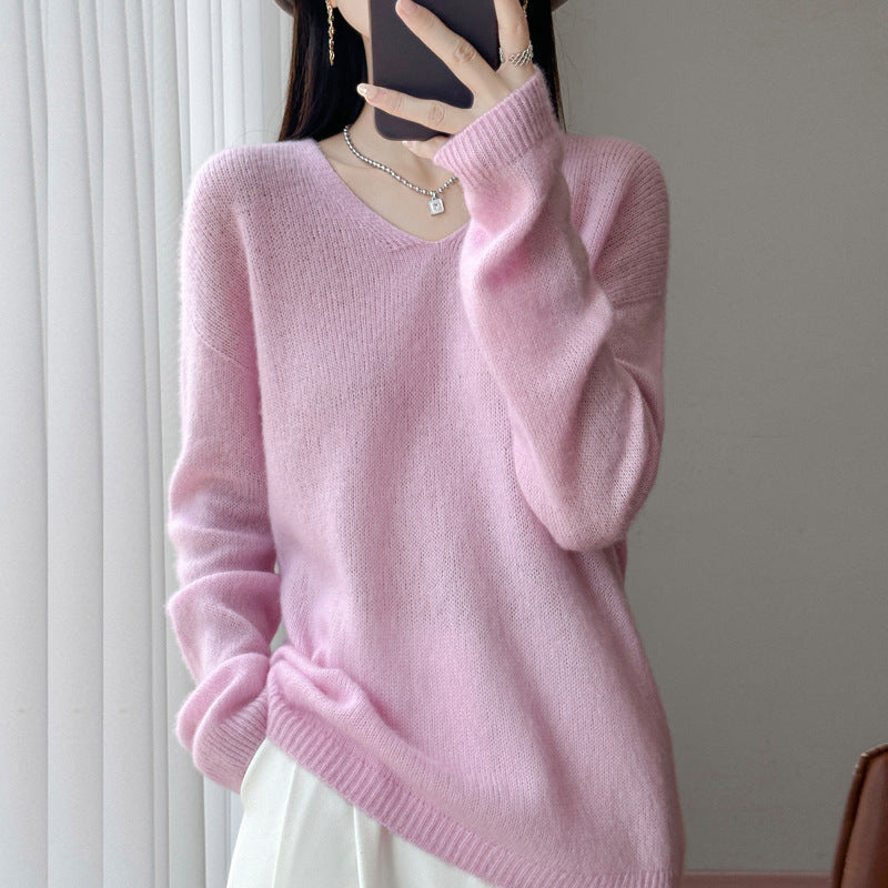 Damen Oversize-Feinstrickpullover mit feinem V-Ausschnitt und verlängertem Ärmelabschlusst Shop Nory