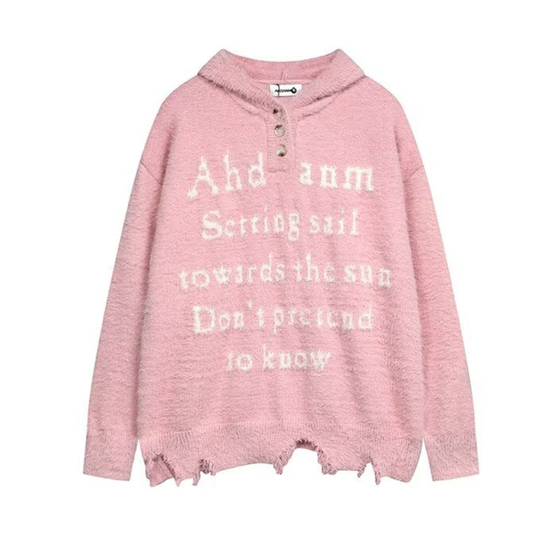 Damen Gemütlicher Oversized-Pullover mit Knopfleiste und grafischem Motiv Shop Nory