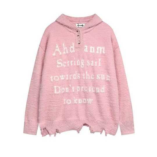 Damen Gemütlicher Oversized-Pullover mit Knopfleiste und grafischem Motiv Shop Nory