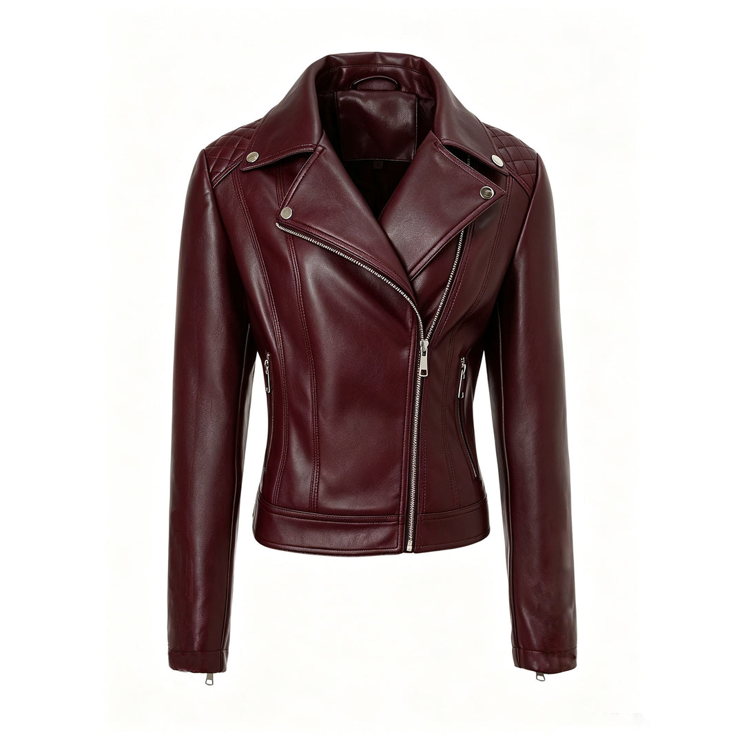 Damen Taillierte Leder-Bikerjacke mit asymmetrischem Reißverschluss Shop Nory