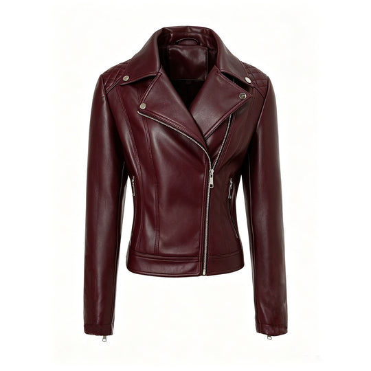 Damen Taillierte Leder-Bikerjacke mit asymmetrischem Reißverschluss Shop Nory