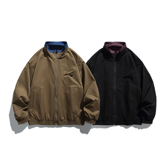 Unisex Boxy‑Übergangsjacke aus technischem Baumwollmix mit Stehkragen, Frontreißverschluss und verdeckter Brustklappe Shop Nory