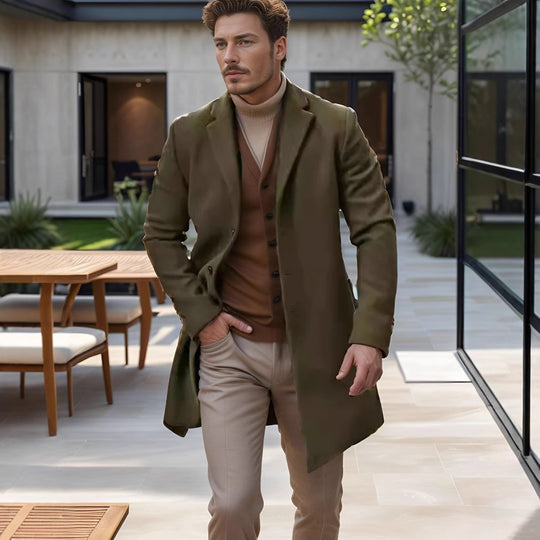 Herren nan midilanger Wollmix Mantel mit schlanker Silhouette und eleganter Knopfreihe Shop Nory