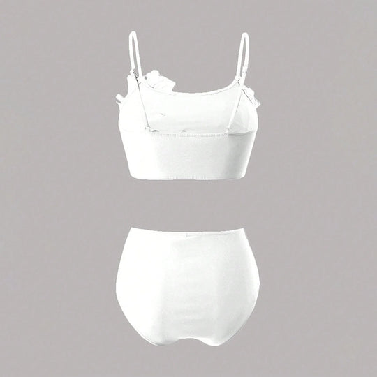 Damen Bikini-Set mit floralem 3D-Design und hochgeschnittenem Unterteil