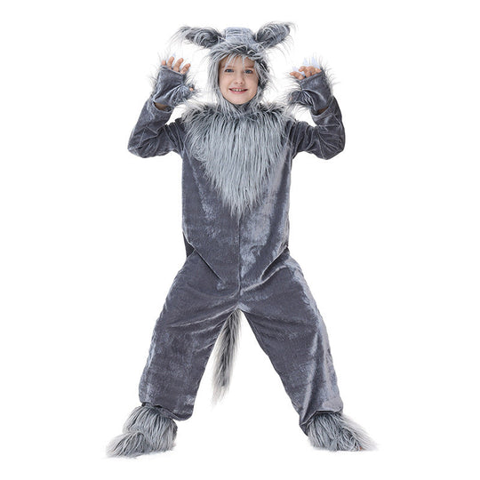 Mädchen Plüsch Wolfskostüm mit Kapuze und detailreichen Faux-Fell-Akzenten Shop Nory