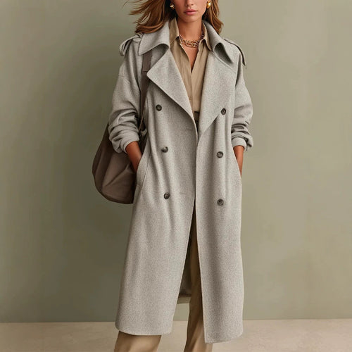 Damen Oversized Doppelreihiger Wollmantel mit weitem Revers Shop Nory