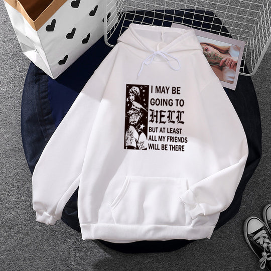 Damen nan weitgeschnittener Kapuzenpullover mit Gothic-Statementprint und Kängurutasche Shop Nory
