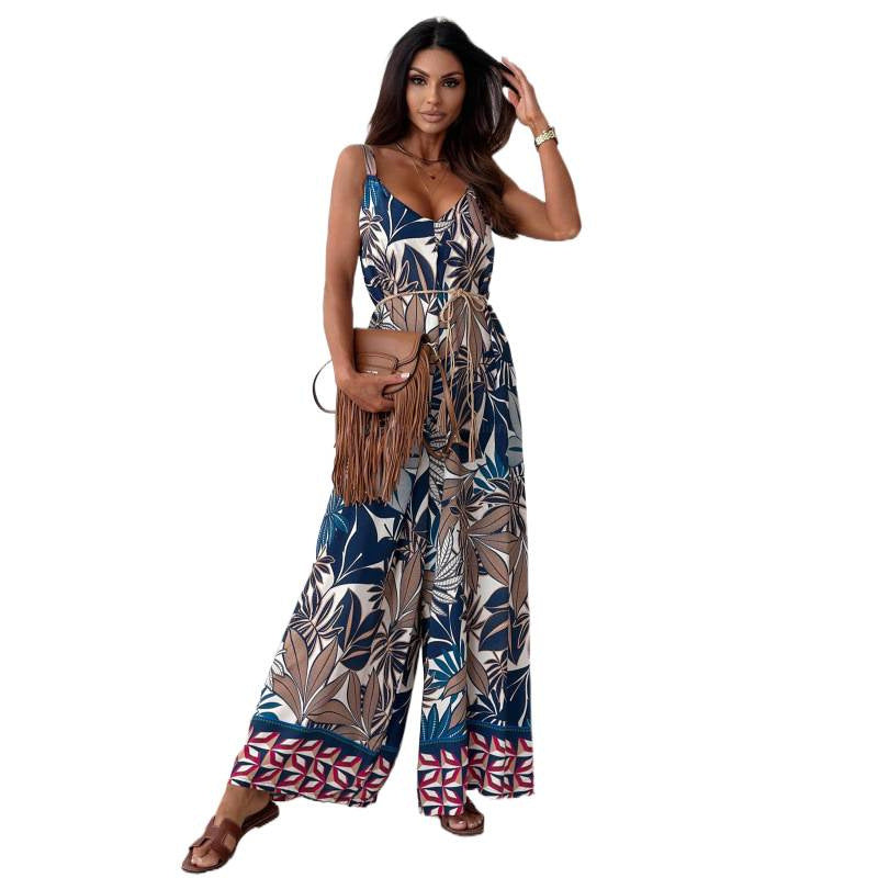 Damen Jumpsuit mit floralem Design und taillierbarem Gürtel Shopnory