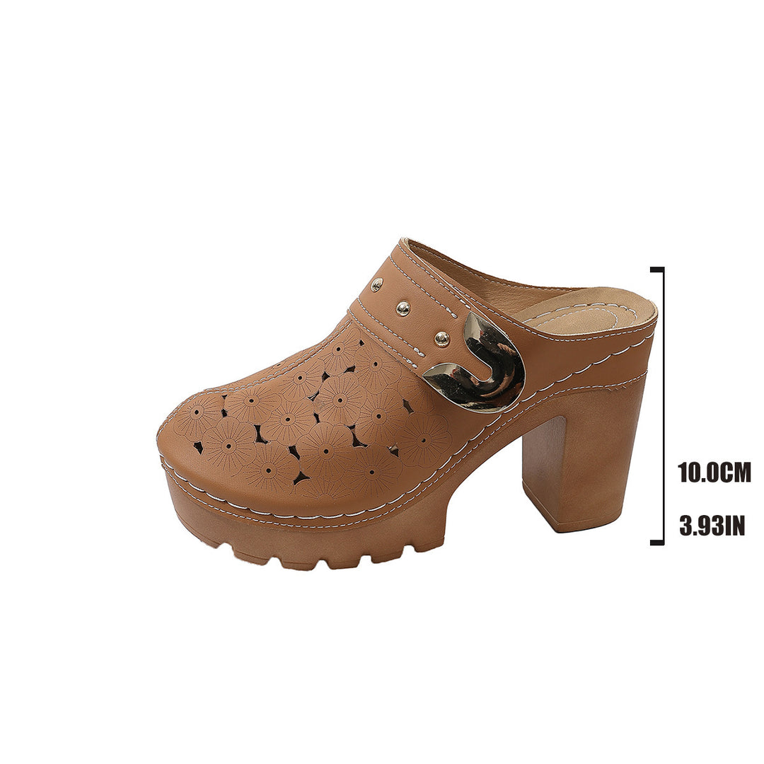 Damen Plateau-Clogs mit floralem Perforationsmuster, dekorativer Metallschnalle und hohem Blockabsatz Shop Nory