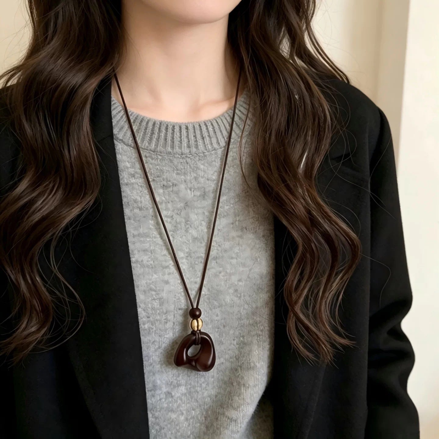 Damen Handgefertigte Holz-Halskette mit einzigartigem Pendelanhänger Shop Nory