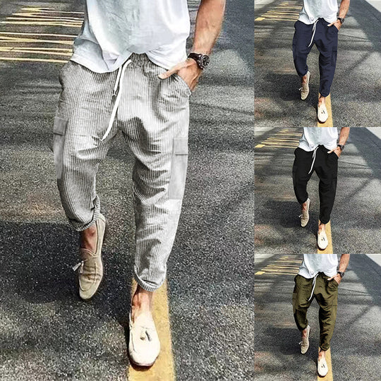 Herren nan Cord-Cargo-Jogginghose mit elastischem Tunnelzugbund, aufgesetzten Klappentaschen und tapered Bein Shop Nory