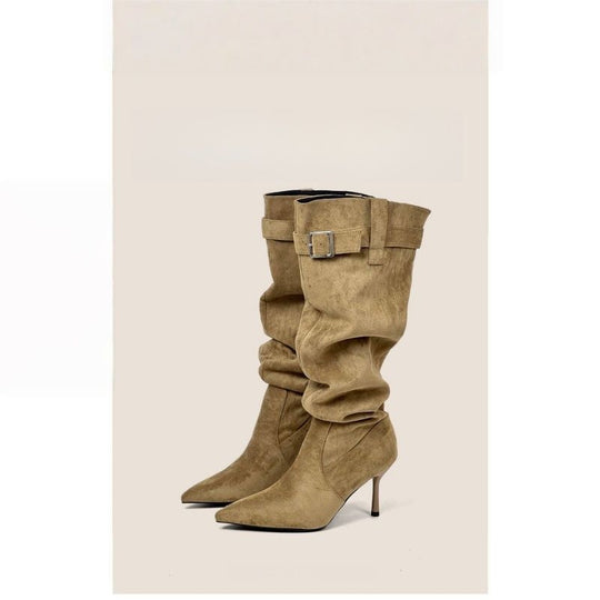 Damen Slouch-Stiefel mit spitz zulaufender Zehenpartie und schmalem Stiletto-Absatz Shop Nory