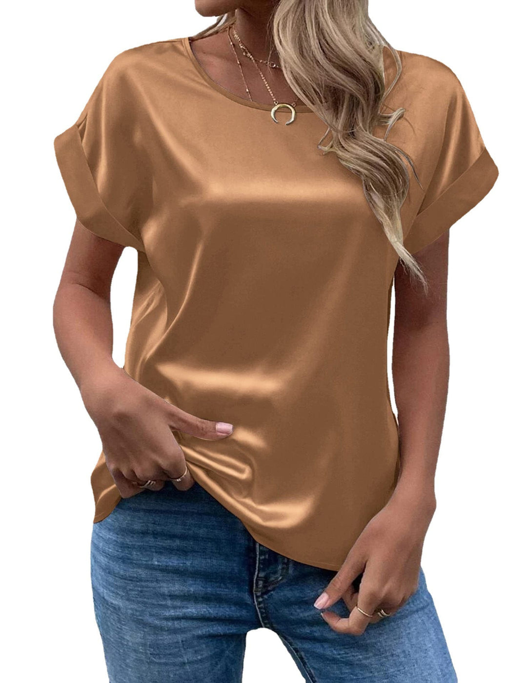 Damen Elegantes Kurzarmshirt aus hochwertigem Satinmaterial