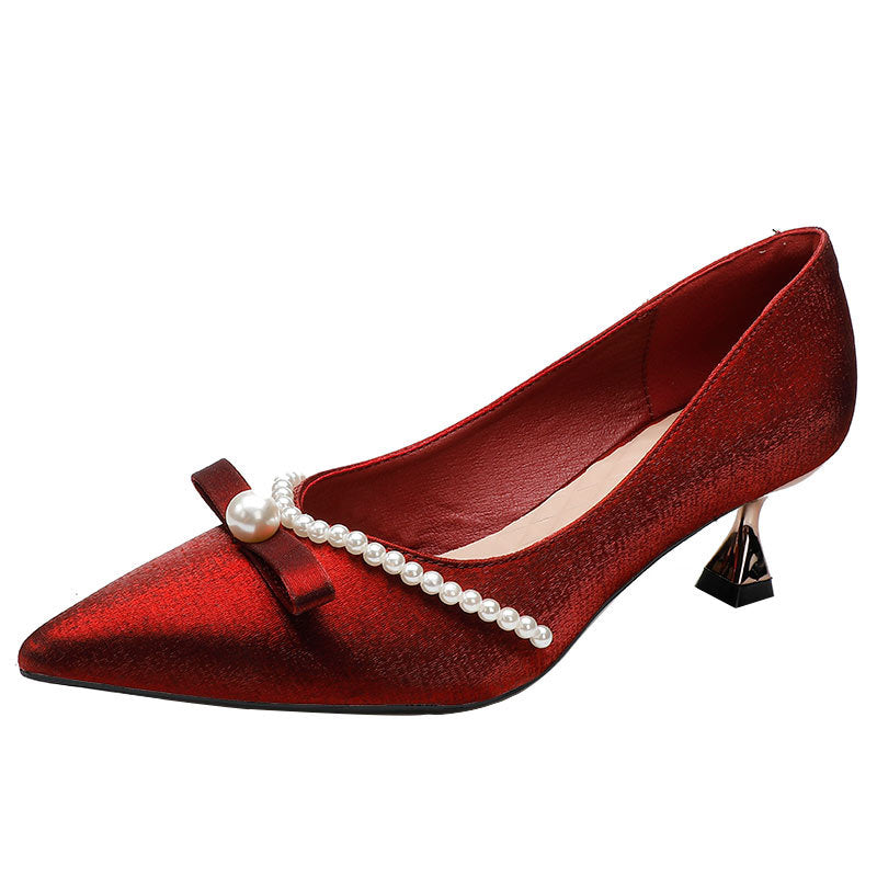 Damen elegante Pumps mit Perlenapplikation und raffinierter Schleife