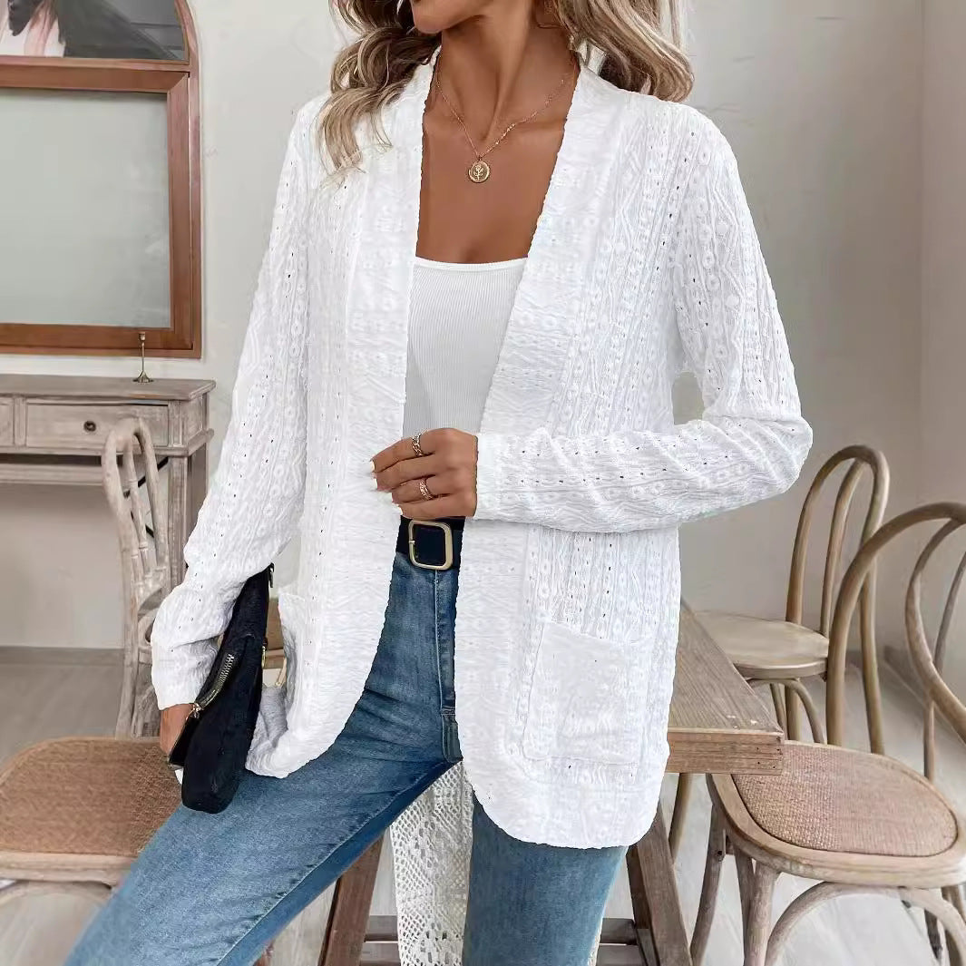 Damen Elegante Strickjacke mit feiner Lochmusterung