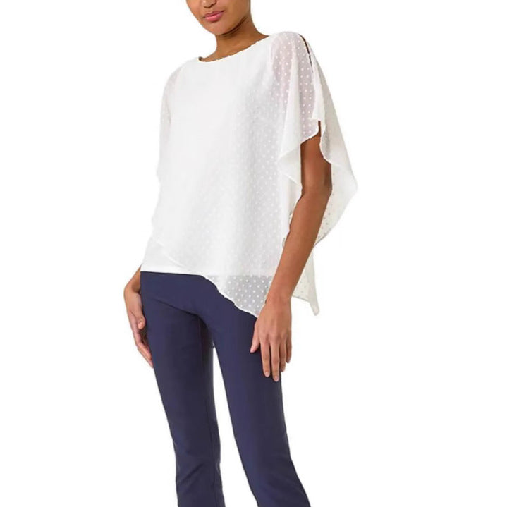 Damen leichtes Chiffon-Überwurfshirt mit Pünktchen und Fledermausärmeln Shop Nory