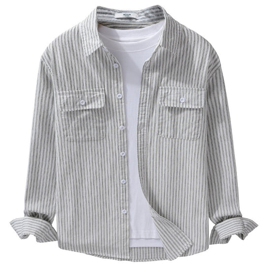 Herren Casual-Layering Hemdjacke im Streifenrelief aus leichtem Baumwolltwill mit zwei Klappbrusttaschen Shop Nory