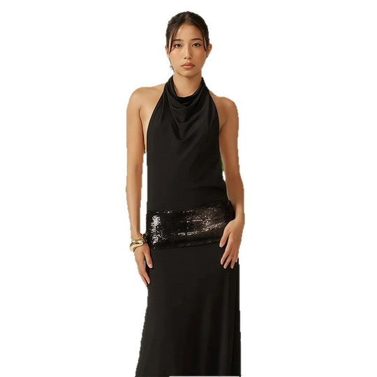 Damen Abendkleid mit schickem Wasserfallausschnitt und glitzerndem Taillenelement