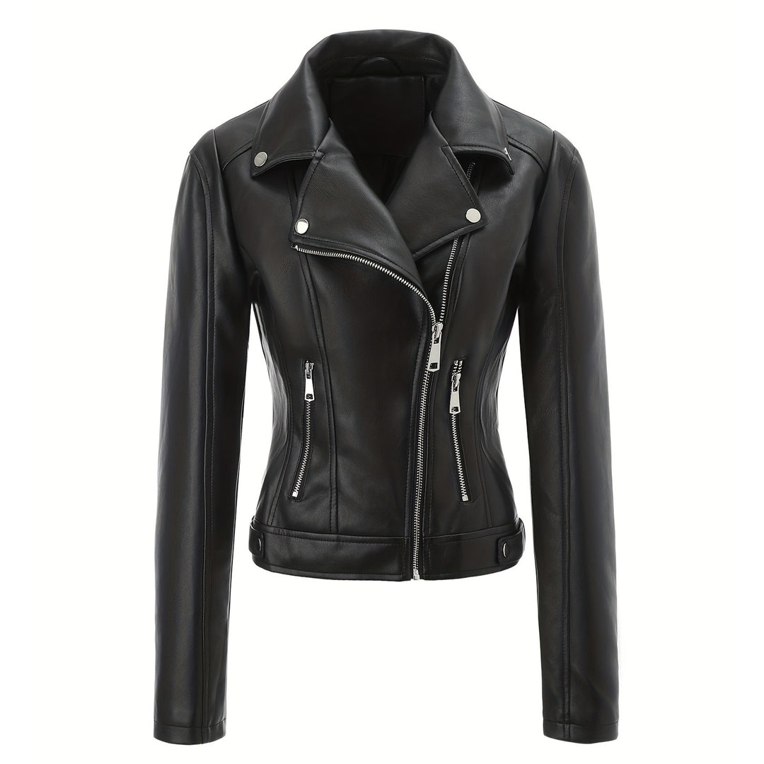 Damen Taillierte Bikerjacke in Lederoptik mit asymmetrischem Reißverschluss und Ziernähten Shop Nory