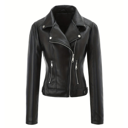 Damen Taillierte Bikerjacke in Lederoptik mit asymmetrischem Reißverschluss und Ziernähten Shop Nory