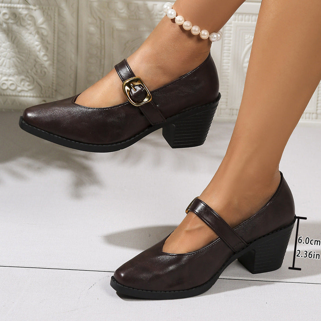 Damen Klassische Blockabsatzschuhe mit eleganter Schnallenverzierung Shopnory