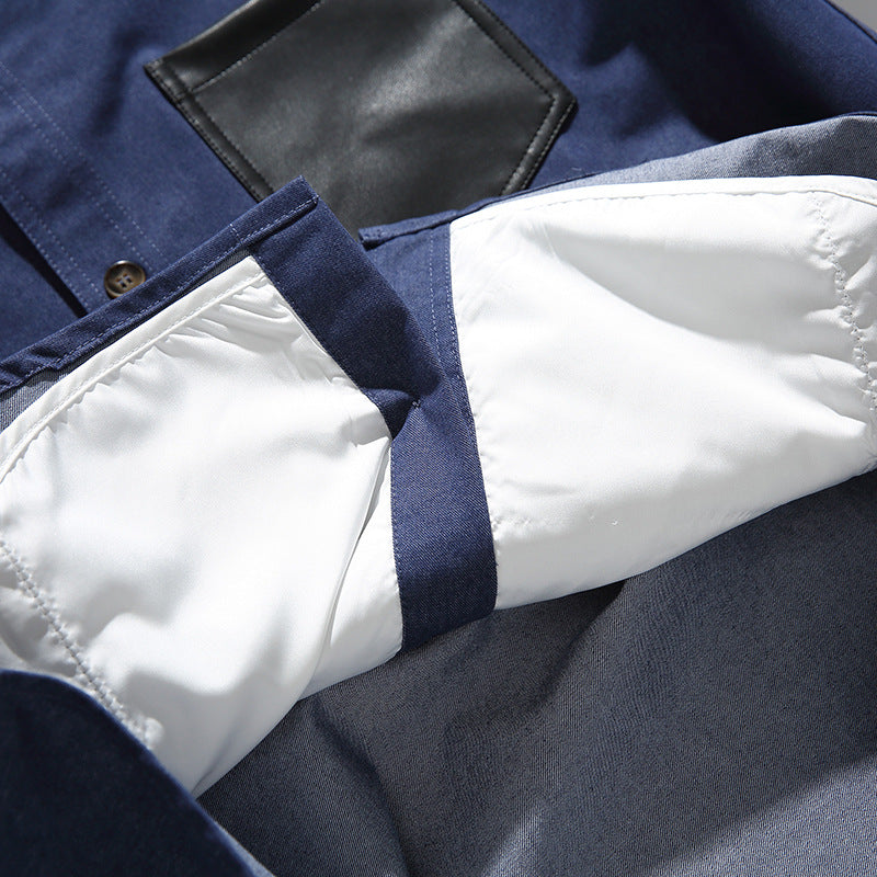Herren Overshirt-Jacke im Worker‑Look mit kontrastierender Lederoptik‑Brusttasche Shop Nory