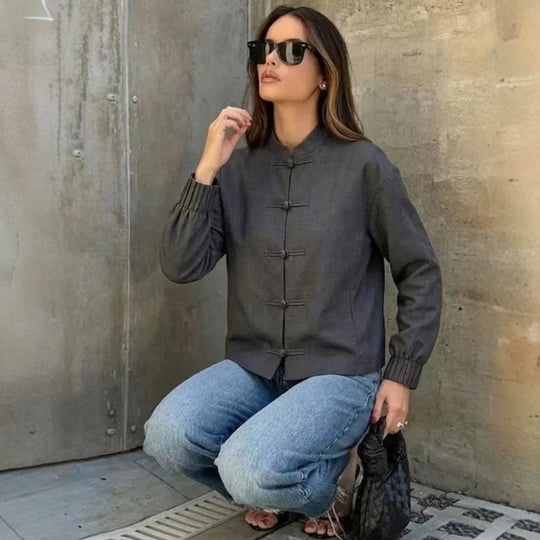 Damen Kurzjacke mit Stehkragen, chinesischen Knotenverschlüssen und elastischen Bündchen Shop Nory
