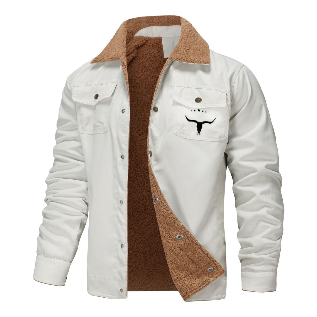 Herren gefütterte Sherpa-Canvas-Jacke mit Knopfleiste und Brusttaschen Shop Nory