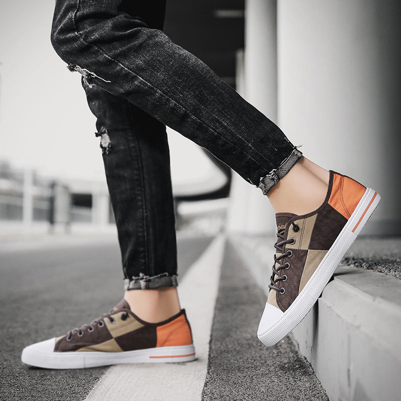 Herren Lässige Low‑Top Canvas‑Sneaker mit geometrischem Colorblock‑Design und verstärkter Zehenkappe Shopy Nory