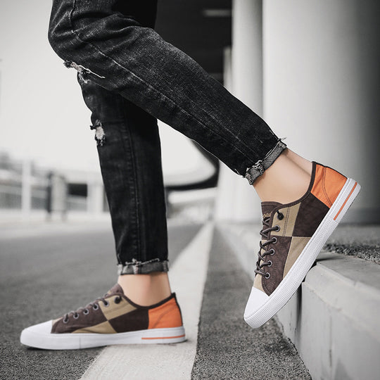 Herren Lässige Low‑Top Canvas‑Sneaker mit geometrischem Colorblock‑Design und verstärkter Zehenkappe Shopy Nory