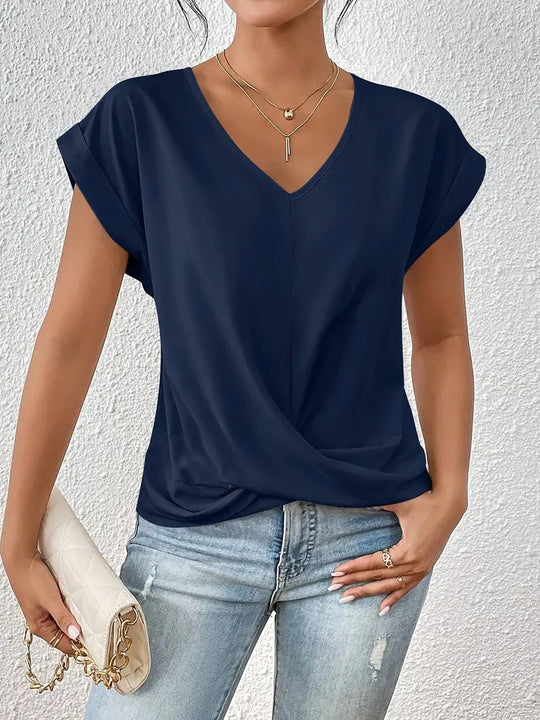 Einfarbiges T-Shirt mit V-Ausschnitt