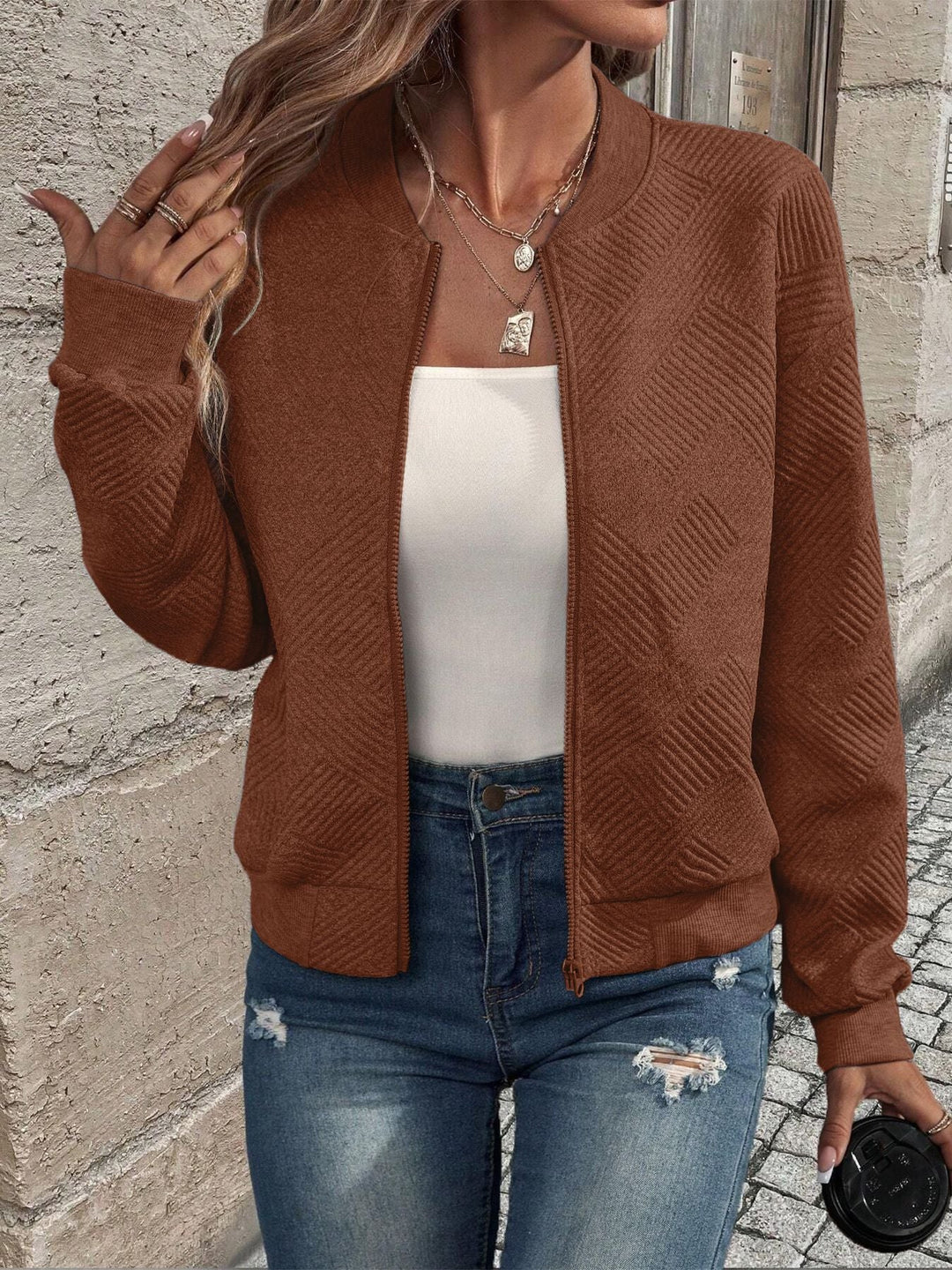 Damen leichte Bomberjacke mit gestepptem Design und praktischen Taschen