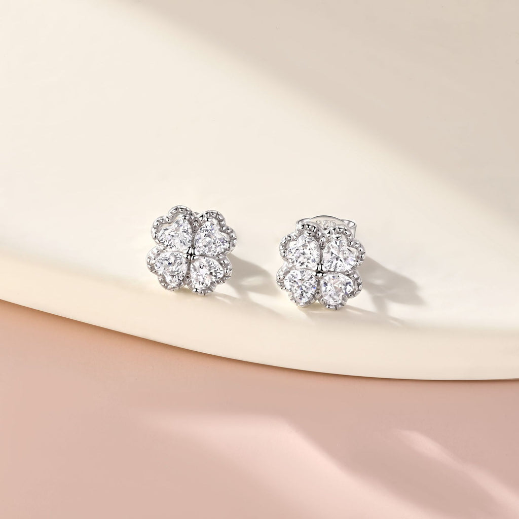 Damen Ohrstecker mit herzförmigem Kristall-Design und filigranem Silberrahmen Shop Nory