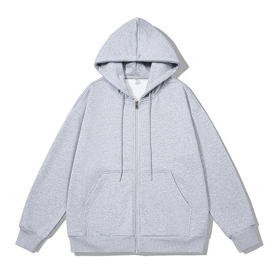 Unisex oversized Kapuzenjacke mit ausladendem Schulterschnitt, durchgehendem Reißverschluss und French-Terry Shop Nory