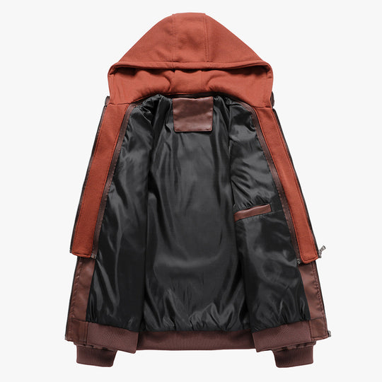 Herren Kunstleder-Flightblouson mit integriertem Kapuzenlayer, Reißverschluss-Brusttasche und Rippbündchen Shop Nory