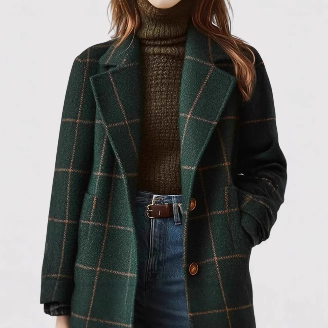 Damen Modischer Wollmantel mit Karomuster