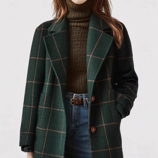 Damen Modischer Wollmantel mit Karomuster