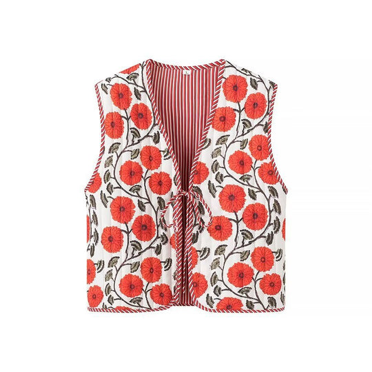 Damen Patchwork-Weste mit Bindeband und V-Ausschnitt Shop Nory