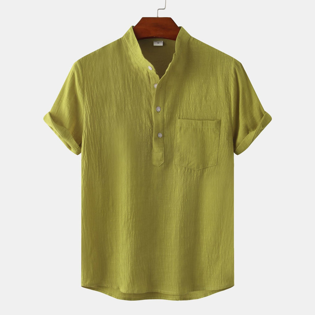 Herren Kurzarmhemd im legeren Henley-Stil mit Brusttasche