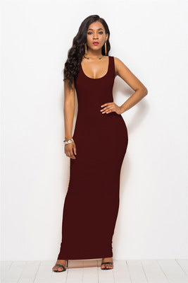 Damen Elegantes, figurbetontes Maxikleid mit tiefem Rundhalsausschnitt