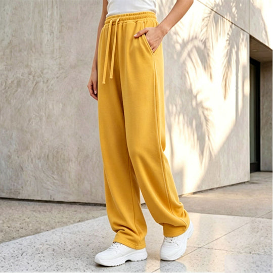 Damen nan weite Loungepalazzo-Hose mit hohem Komfortbund, Kordelzug, seitlichen Eingrifftaschen und dekorativer Seitennaht Shop Nory