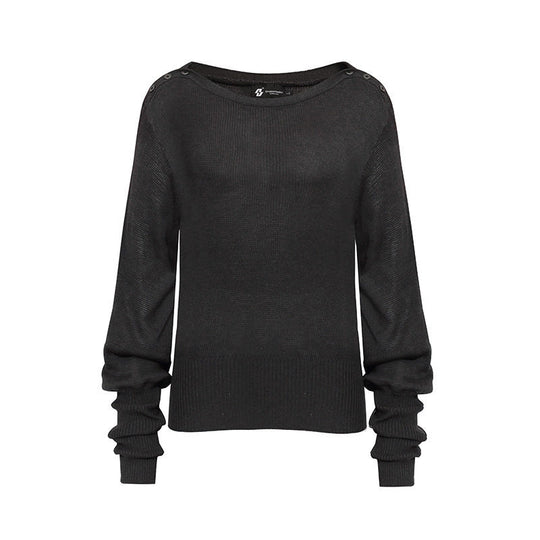 Damen Leichter Feinstrick-Pullover mit überschnittenen Schultern und langen Raffärmeln Shop Nory