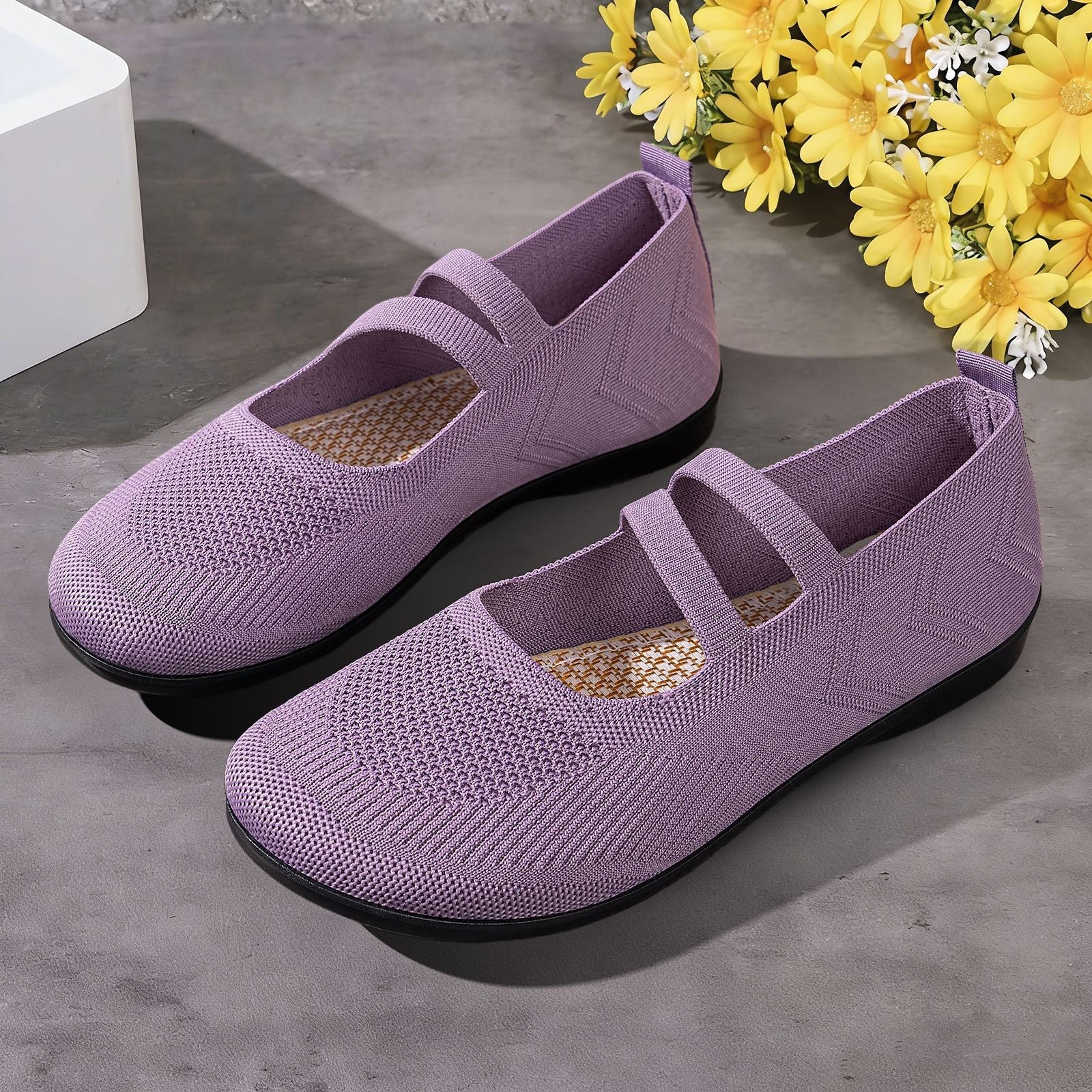 Damen bequeme Ballerinas mit elastischen Riemen und atmungsaktiver Mesh-Oberfläche