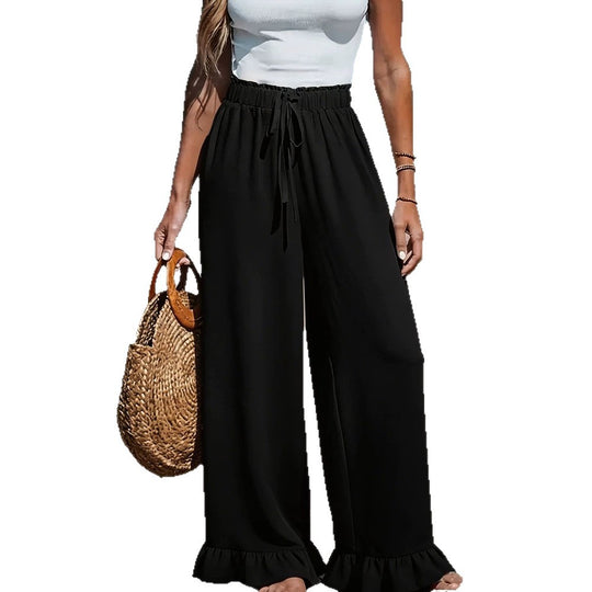 Damen Leichte Leinenhose mit weitem Bein und elastischem Bund Shop Nory