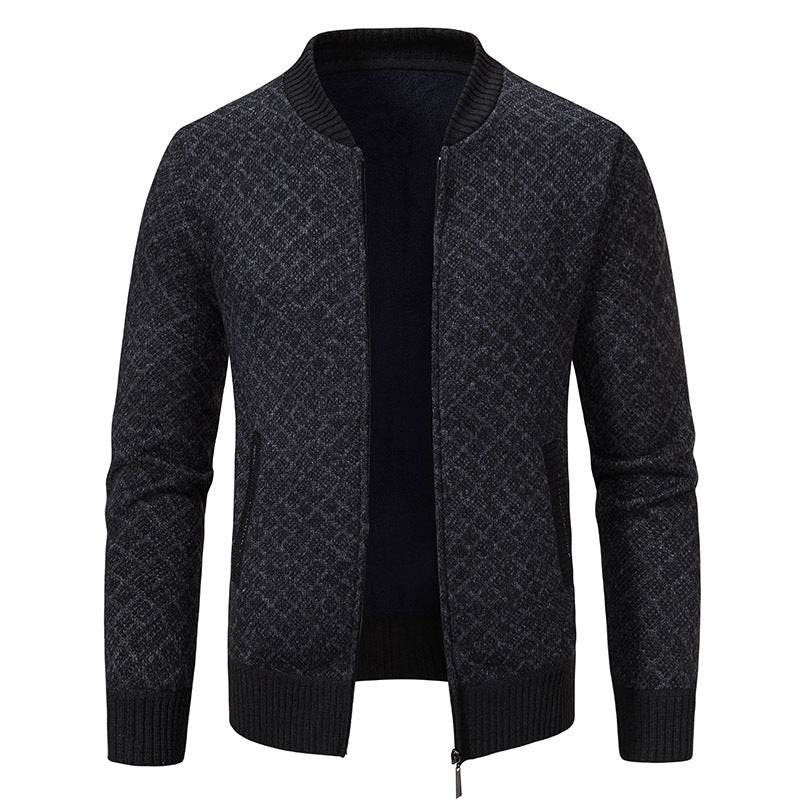 Herren Taillierter Jacquard-Zip-Cardigan mit Diamantstruktur und Eingrifftaschen Shop Nory